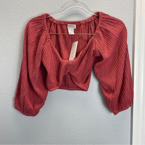 L*Space Cropped Top Twist Middle Jemma Brick Knit Top - Picture 1 of 9